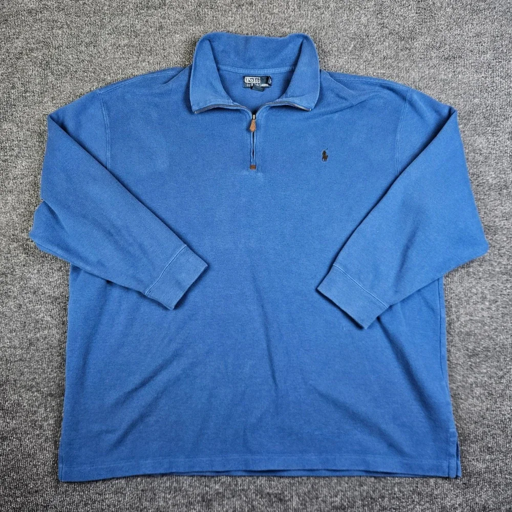 Polo Ralph Lauren Quarter 1/4 Zip Pullover Sweater Mens 3XB Big Blue Knit Preppy